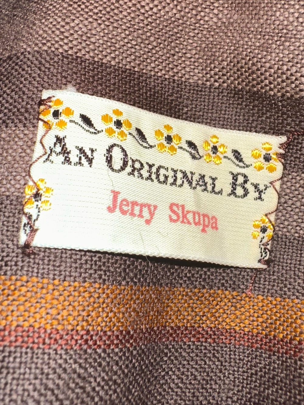Vtg 70s Brown & Orange Vertical Striped Dress - Picture 8 of 8